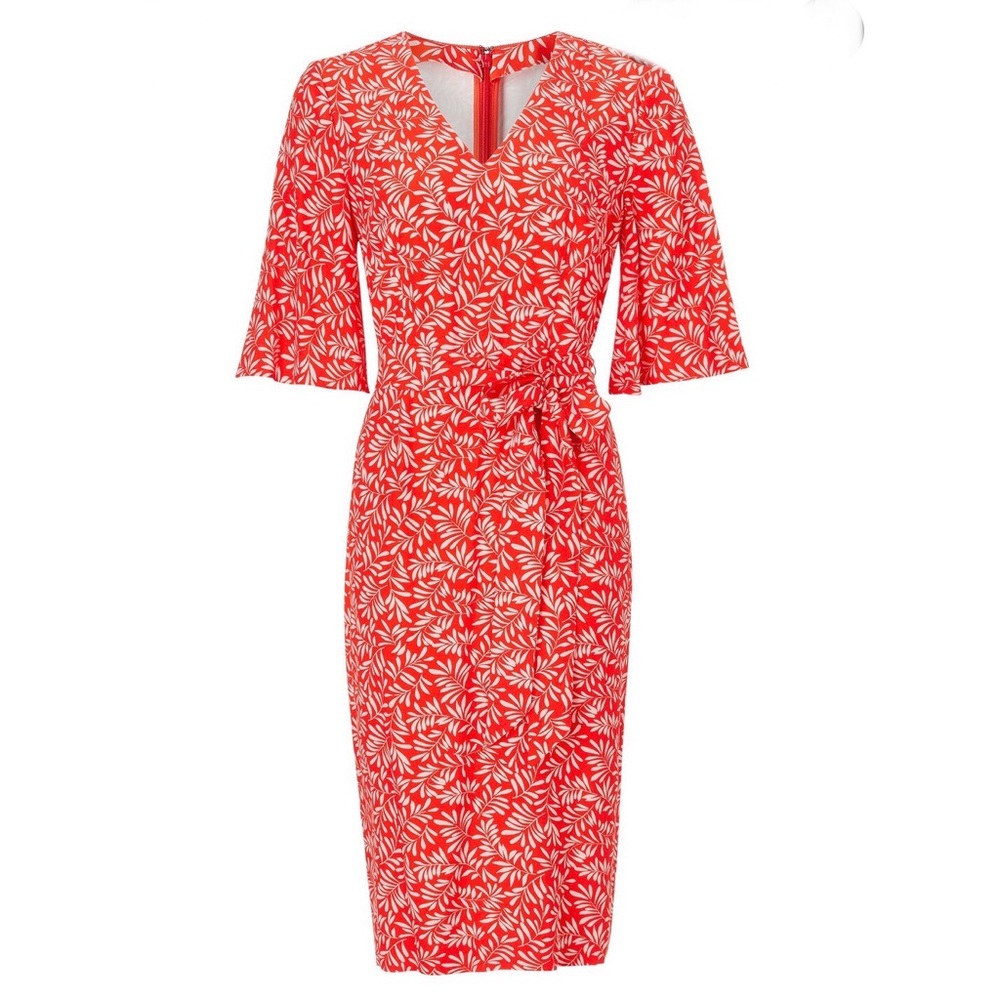 Boden Red Pop Olive Branch Ines Dress